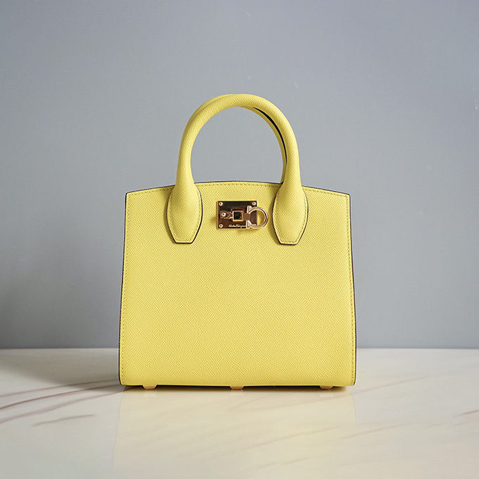 salvatore ferragamo studio small grained calfskin top handle bag #211424